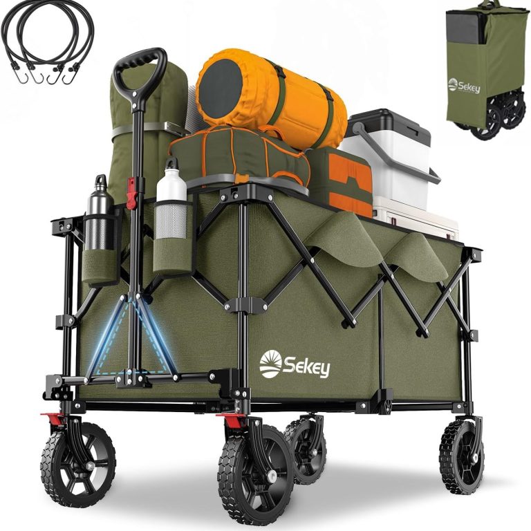 Ein praktischer Transportwagen mit Zubehör, ideal für Outdoor-Aktivitäten.
